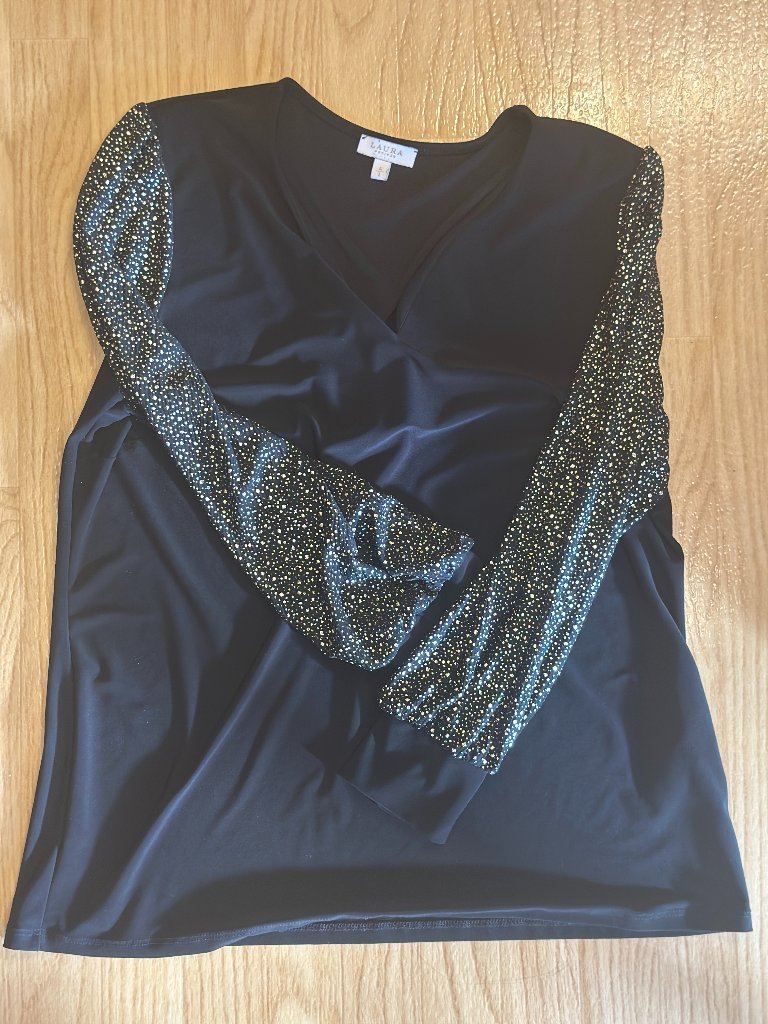 V Neck Blouse With Metallic Accents On Sleeves